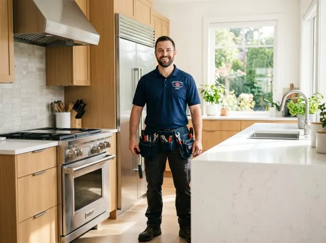 Appliance Repair Hero technician in a Amherst, OH kitchen after an appliance repair